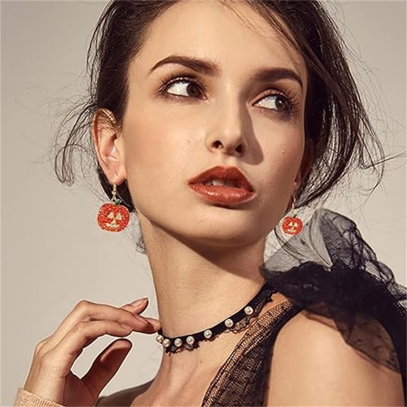 Halloween Pumpkin Earrings Hypoallergenic Crystal Dangle Earrings for Women Holiday Thanksgiving Halloween Pumpkin Drop Earrings Pumpkin Jewelry Accessories - Image 7