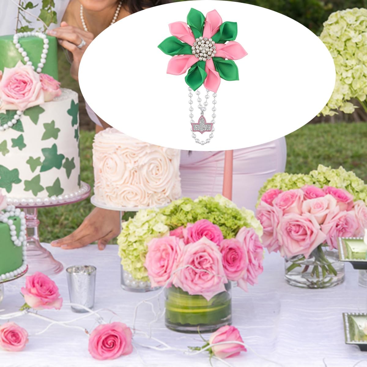 POTIY Pink and Green Sorority Gift Pink Green Brooch Pin Graduation Gifts for Women - Image 6