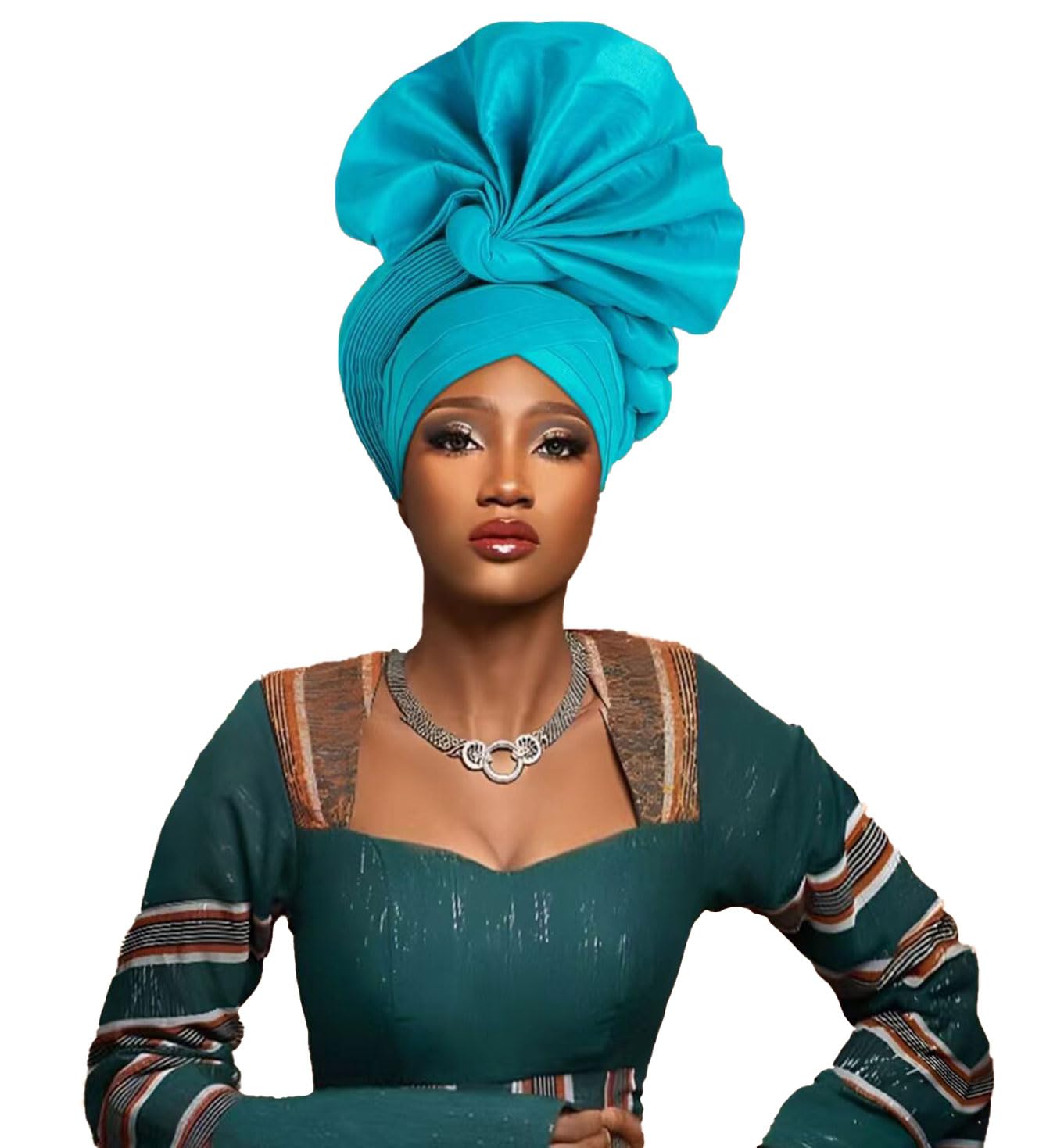2024 African Female Turban Cap Women's Auto gele Headtie Nigeria Raw Silk Fan Gele Wedding Party Head Wraps Headwear Turbante