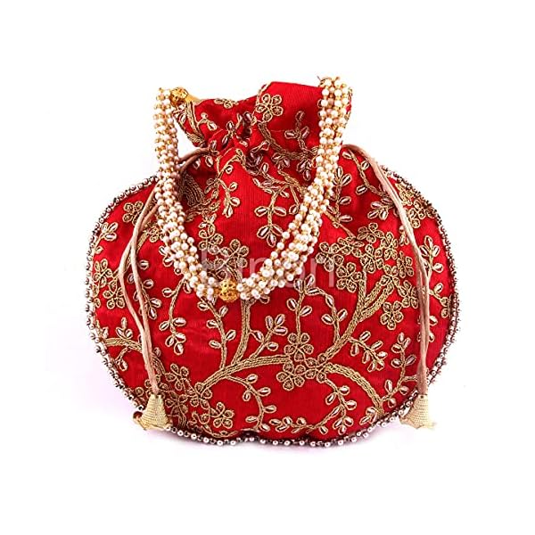 BINORI FASHIONS Rajasthani Style Royal Clutch Silk Batwa Bag Combo Khajoor Wristlets Ethnic Potli Combo For Women's Zari Work Potli Combo Bridal Potli Combo - Image 5