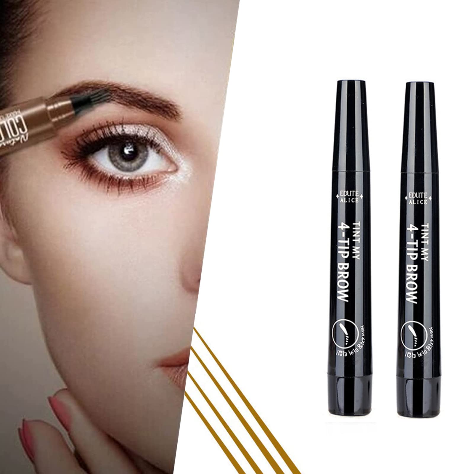 2 PCS 4 Points Men Beard Filling Pen Kit, Women Multi-Used Eyebrow Beard Filling Pen Kit Waterproof, Beard Pencil Filler for Men Beard, Beard Brush Styling Eyebrow (2 pcs black)