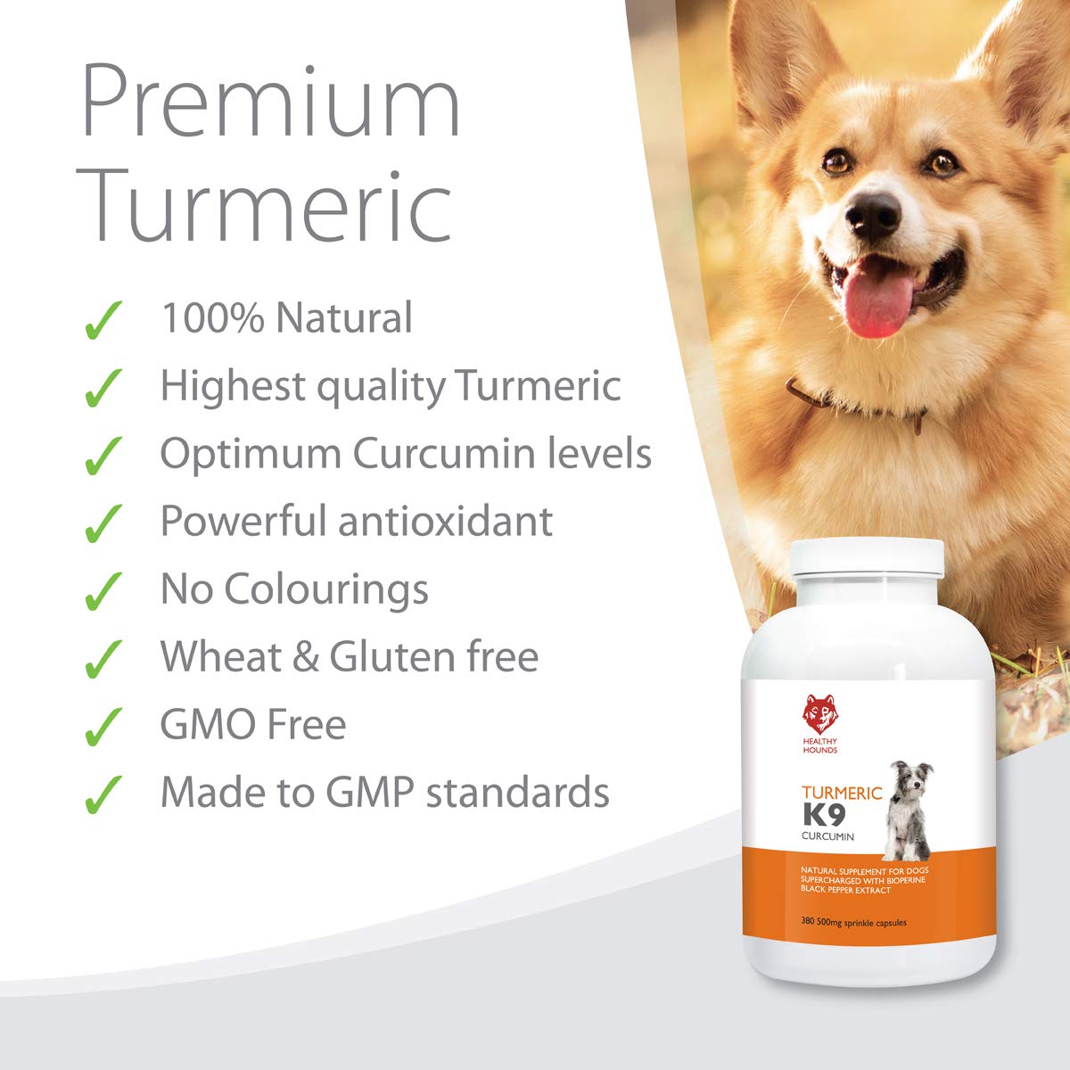 Buy Healthy Hounds K9 Turmeric for Dogs and Pets 380 x 500mg Sprinkle