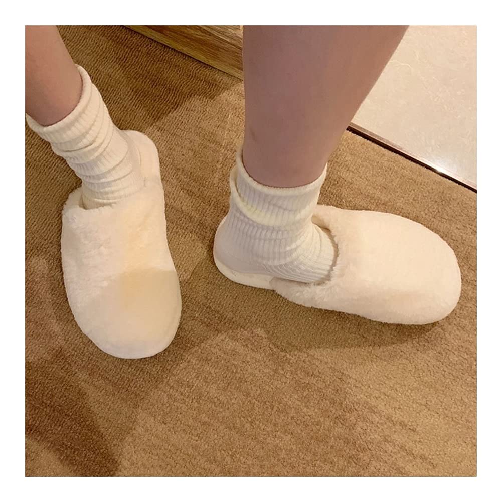 QUNINE Zapatillas de Invierno de poliéster para Mujer, Zapatos Suaves y cálidos para el hogar, Zapatillas de casa peludas Antideslizantes para Dormitorio Interior de niña (Marfil 36/37 EU)