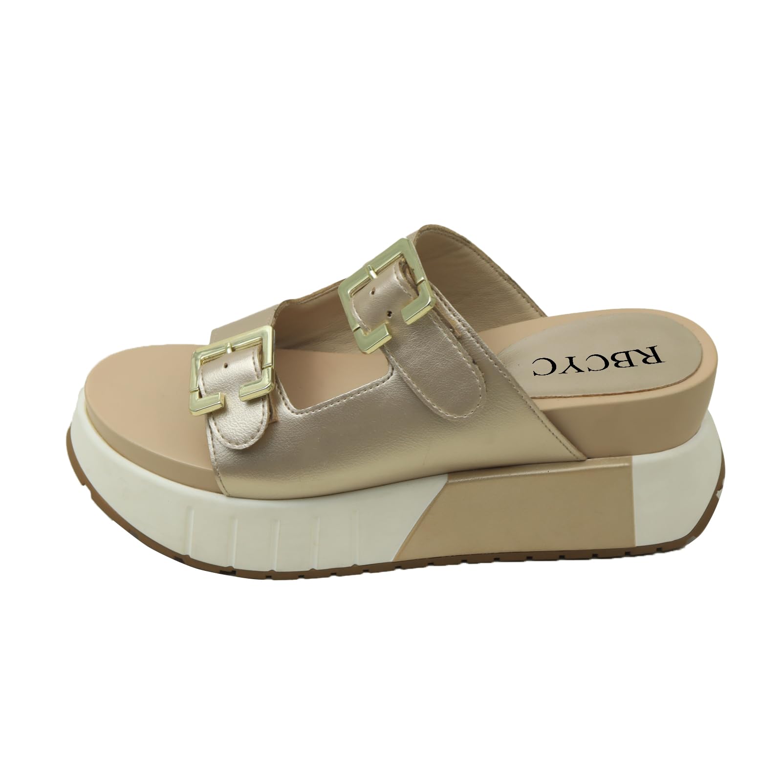 Sandalias de mujer con hebilla Slip On Stramchenssandalen Plataforma Chanclas abiertas Punta redonda Zapatos de tacón grueso con plantilla Casual Viajes