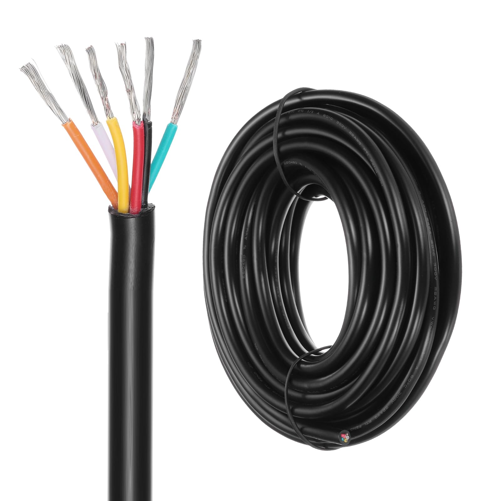 DMiotech 22 Gauge Wire Electrical Wire 6 Conductor, 22 AWG Extension Cable Cord 30 Ft/9 m UL2464 300V Stranded Tinned Copper Wire for LED Lighting