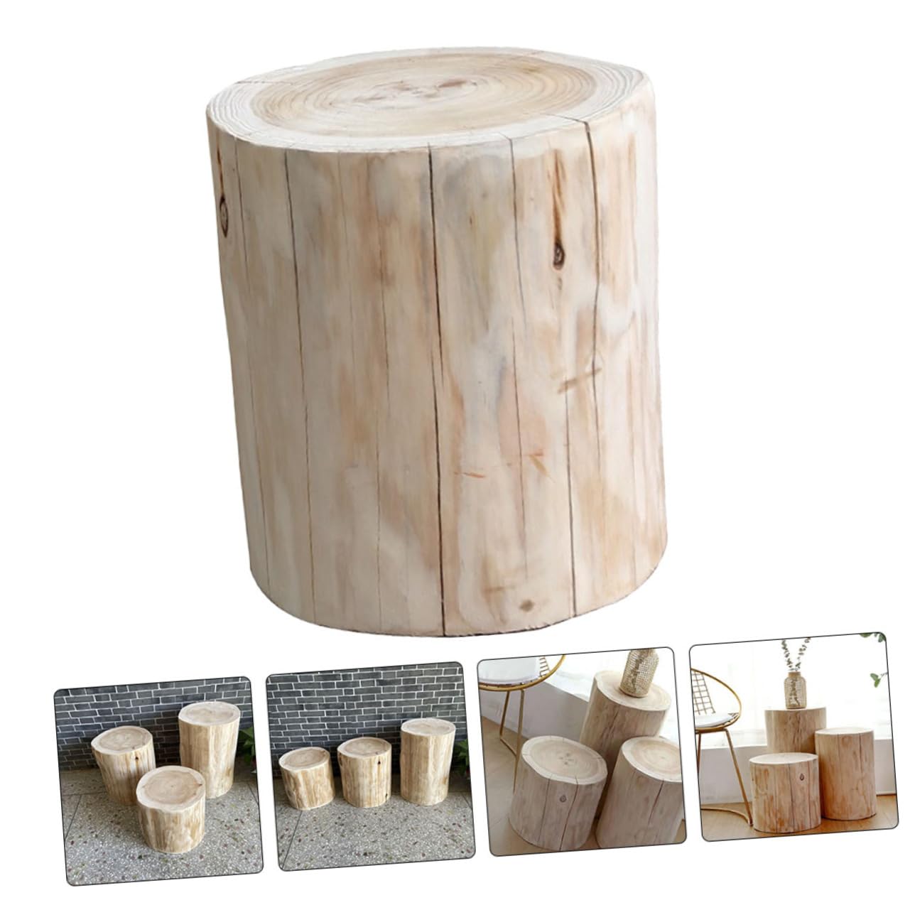 Praktischer Holzhocker aus Massivem Holz Multifunktionaler Sitzhocker und Trittleiter für Wohnzimmer und Garten Natürlicher Holztrittschemel in Beige 18-21cm Durchmesser 30cm Höhe