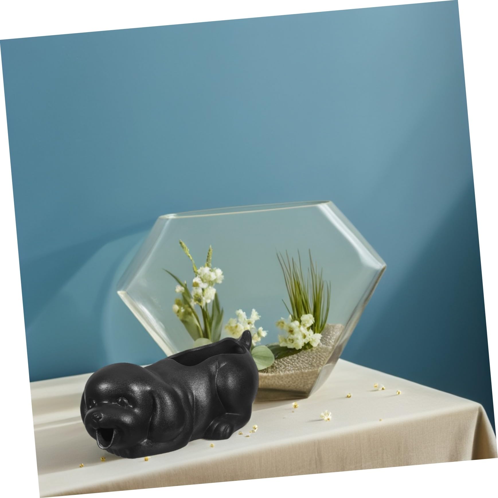 HEMOTON Fontana in Ceramica Forma di Cane per Acquario Decorazione con Flusso Circolazione d Acqua Vasetto Ecologico con Filtraggio Naturale e Supporto per Piante Accessorio per Giardino