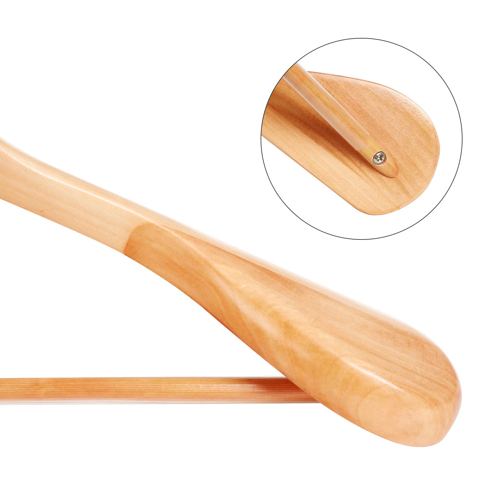 SONGMICS - Juego de 6 Perchas, de Madera Maciza con Hombros Muy Anchos, Antideslizantes, para Trajes, Camisas, Abrigos, Chaquetas, Pantalones, Ganchos giratorios 360°, Color Madera CRSH06NL