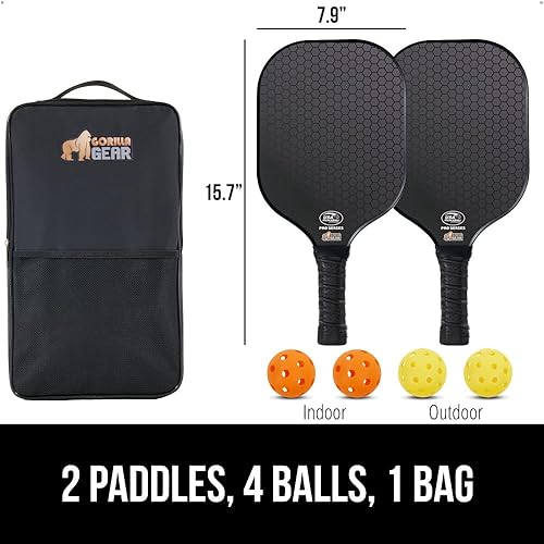 Miniatura 4 de Gorilla Gear USAPA Approved Pickleball Starter Set, Fiberglass Paddles with Bag and Balls, Indoor Outdoor Court Use, Comfortable Racket Grip, Negro