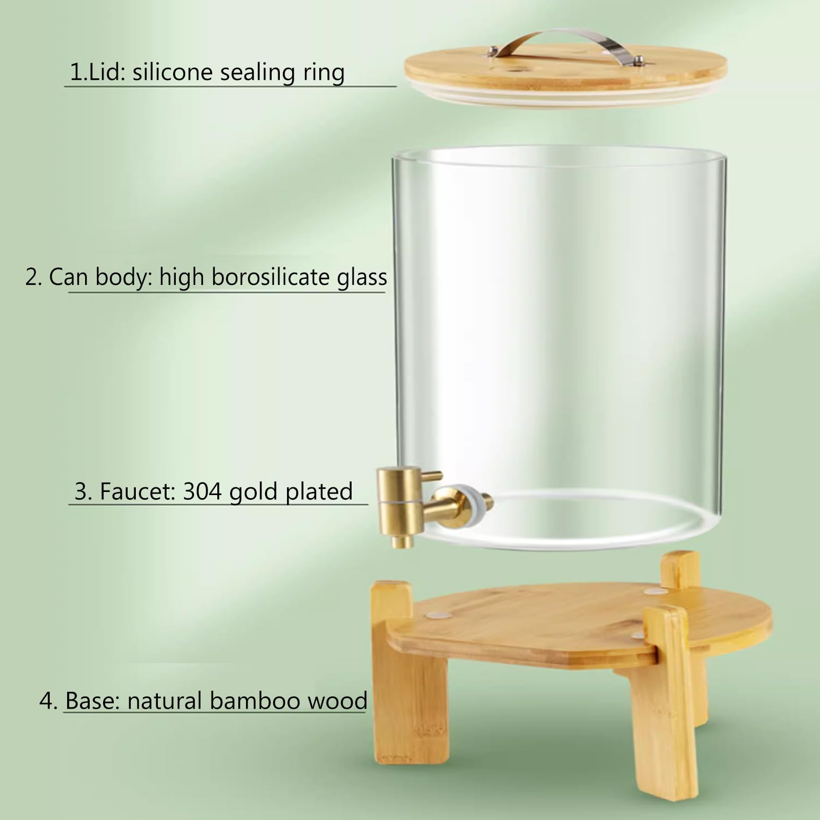 Distributeurs de Boissons 5L, 8L, 11L pour fêtes, Couvercle et Support en Bois, Distributeur de Boissons Froides en Verre avec Robinet, 11L