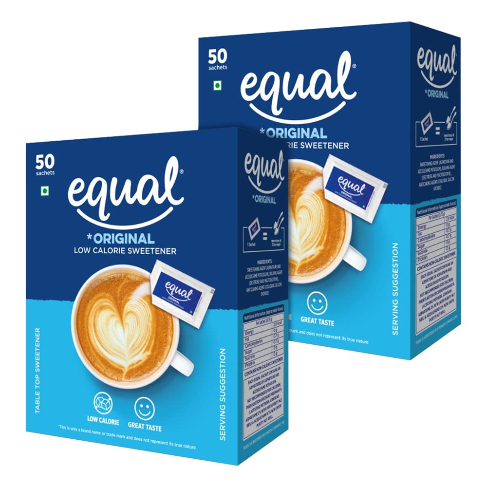 Equal Original Low Calorie Sweetener, Sugar Free, Low Calories, Sugar Control, 50 Sachet, Pack of 2 (B085WSHY8T) Amazon Price History, Amazon Price Tracker