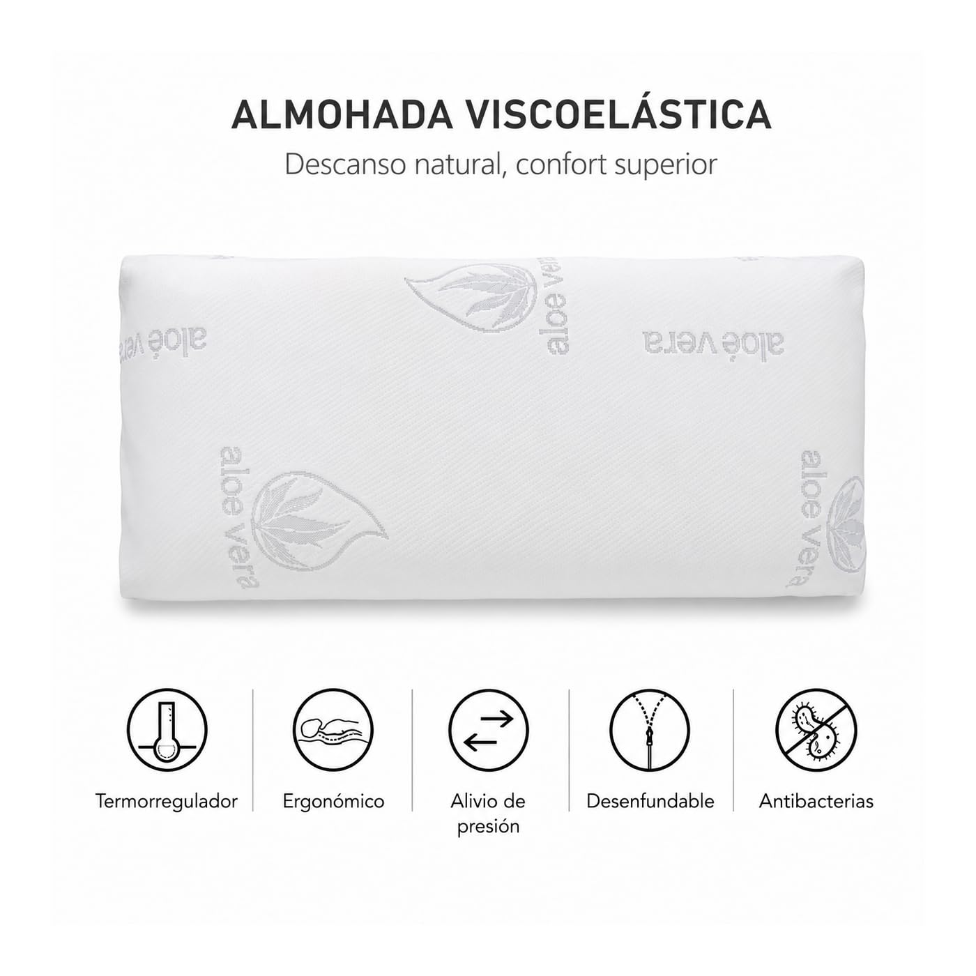 ACCRUX-Almohada Viscoelástica 100% Viscoelástico (2 Unidades Visco 75 cm) | Almohada con Tejido Aloe Vera, Antiácaros, Antibacterias, Ergonómica y Termorregulable, Alivio de Presión y Máximo Confort