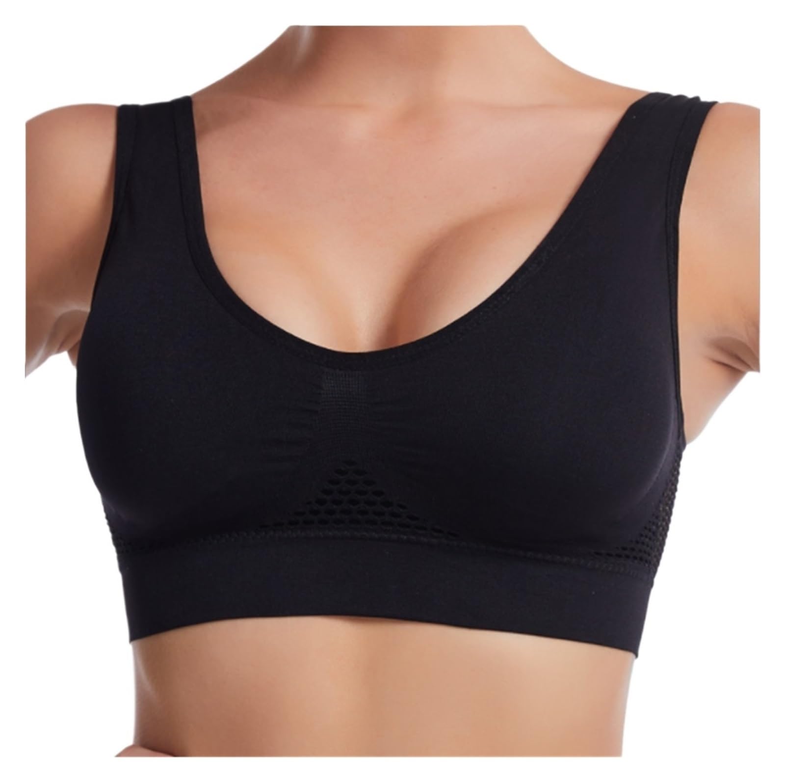 Biustonosz Sportowy Oddychający, Fajny Biustonosz Podnoszący Siateczkowy Sportowy Wygodna Pusta Bielizna Bez Drutu Damski(Black,4XL)