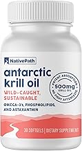 NativePath Wild-Caught Antarctic Krill Oil 500mg - Premium Astaxanthin 200mcg Phospholipid-Bound Omega-3 EPA DHA - Pure Formula GMP Certified Third Party Tested - 30 Softgels