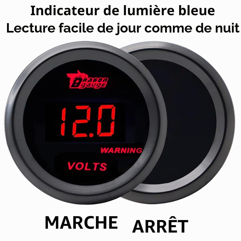 ETOPARS Universelle Voiture Jauge de Tension 2 Pouces 52mm Voltmètre Jauge Numérique Tension Manometre Rouge Lumière Indicateur Voltmètre Testeur Instruments Volt