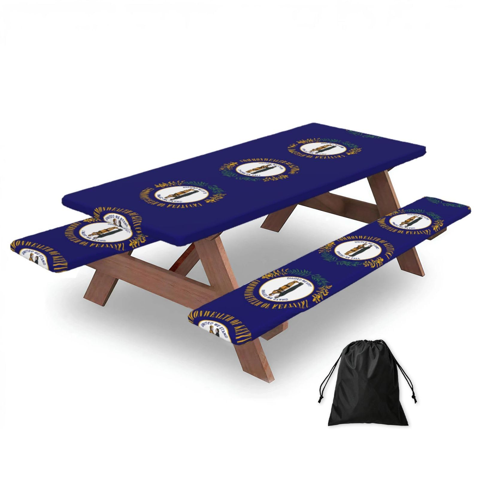 Yqxwjl Black Kentucky State Flag Print Camping Essentials Waterproof Camping Table And Bench Cover With Drawstring Bag 183 Cm