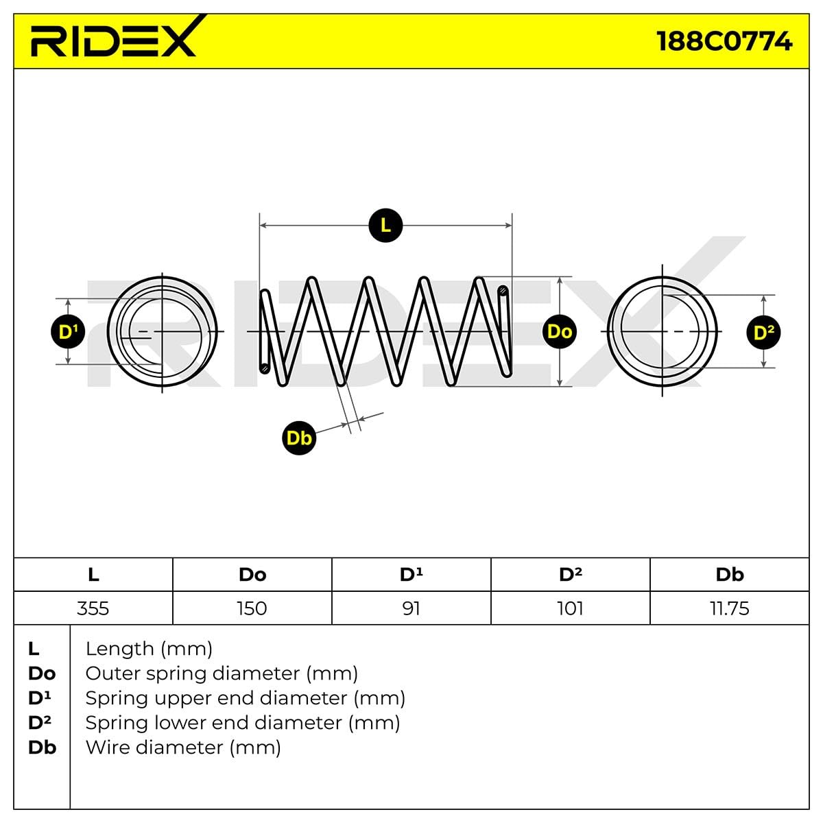 RIDEX 188C0774 2x Muelle de suspensión Delantero Compatible con FIAT PANDA 169