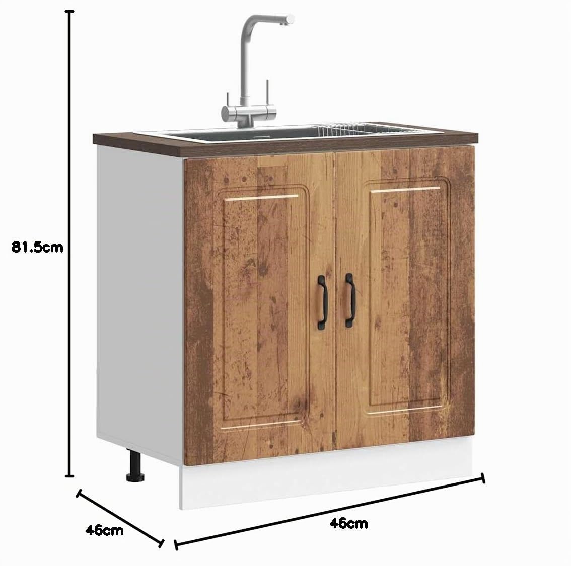 IKAYAA Armario Bajo para Fregadero Kalmar, Mueble Fregadero Cocina, sin encimera, 80 x 46 x 81.5 cm Madera Antigua