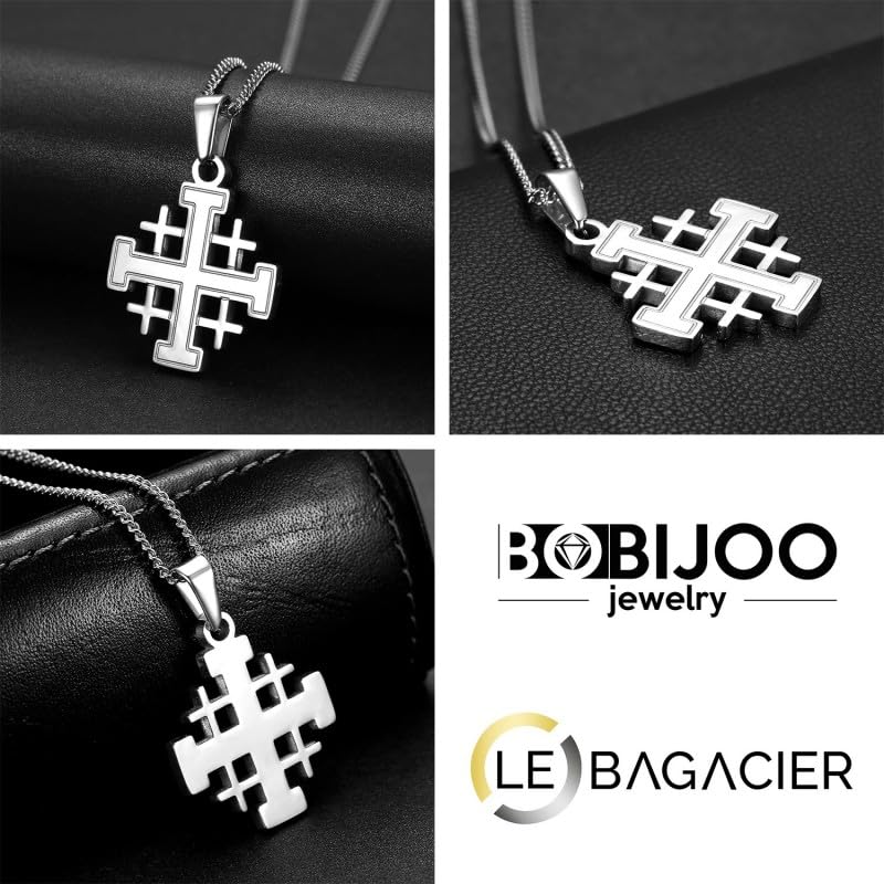 BOBIJOO Jewelry - Pendentif Homme Templier Ordre Croix de Jerusalem Acier Inoxydable 316L Argenté Chaîne