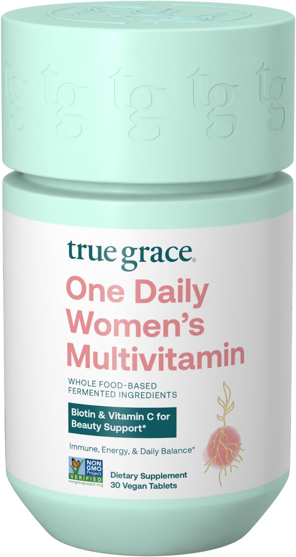 True Grace One Daily Women’s Multivitamin Fermented Minerals, Organic Adaptogens & Mushrooms Whole Body Balance, Immune, Energy, Beauty Support - Non-GMO, Gluten Free, Soy Free - 30 Vegan Tablets
