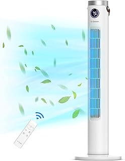 Tower Fan with Remote, 46 Inch Oscillating Fan with 24-Hour Timer, Quiet Floor Fan with 3 Modes & 3 Speeds Settings, Sleep Light Off, Bladeless Cooling Standing Fan Ideal for Home Bedroom Office