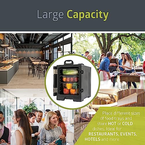 Pearington Commercial-Grade Insulated Food Pan Carrier for 5 Full-Size Pans, End-Loading Non-Electrical Stackable Hot Box Food Warmer with Handles, Black