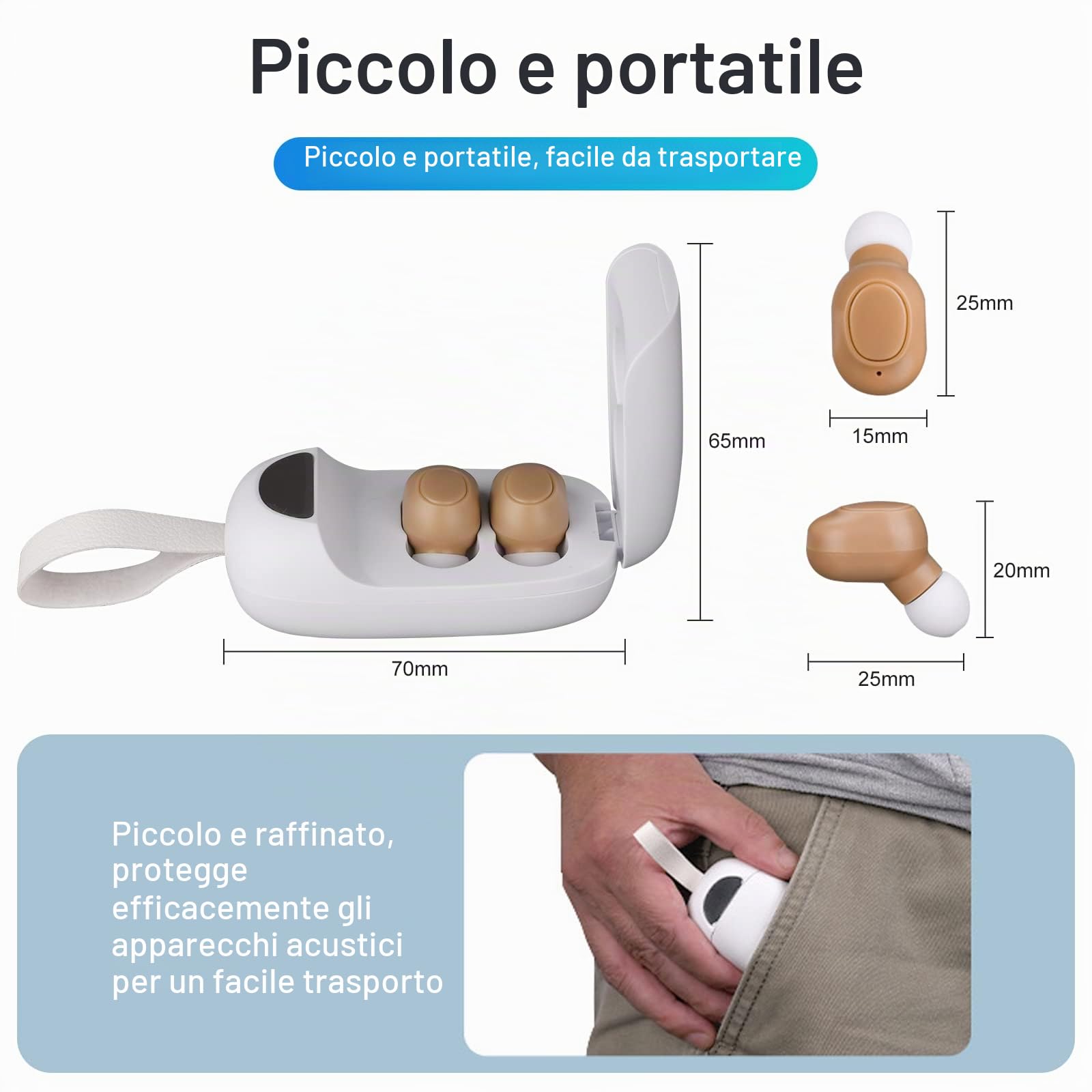 Amplificatore acustico digitale, ricaricabile, per anziani e adulti, controllo con un pulsante, cancellazione del rumore, nessuno stridio, custodia di ricarica a contatto magnetico con