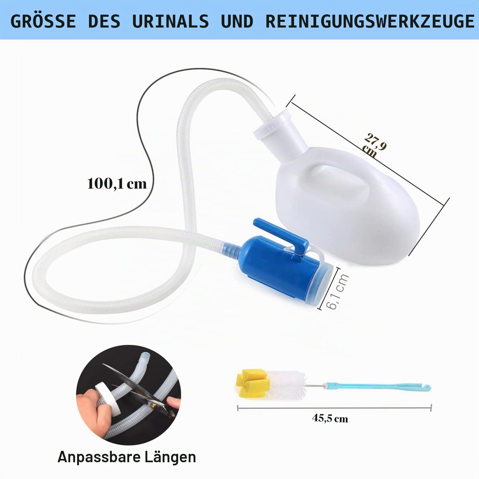 2000ML Urinflaschen Unisex mit Halterung, Auslaufsicherer Deckel und Schlauch, Tragbare Urinalflasche für Männer Frauen mit Reinigungsbürste für Behinderte, ältere, Auto, Camping, Weiß