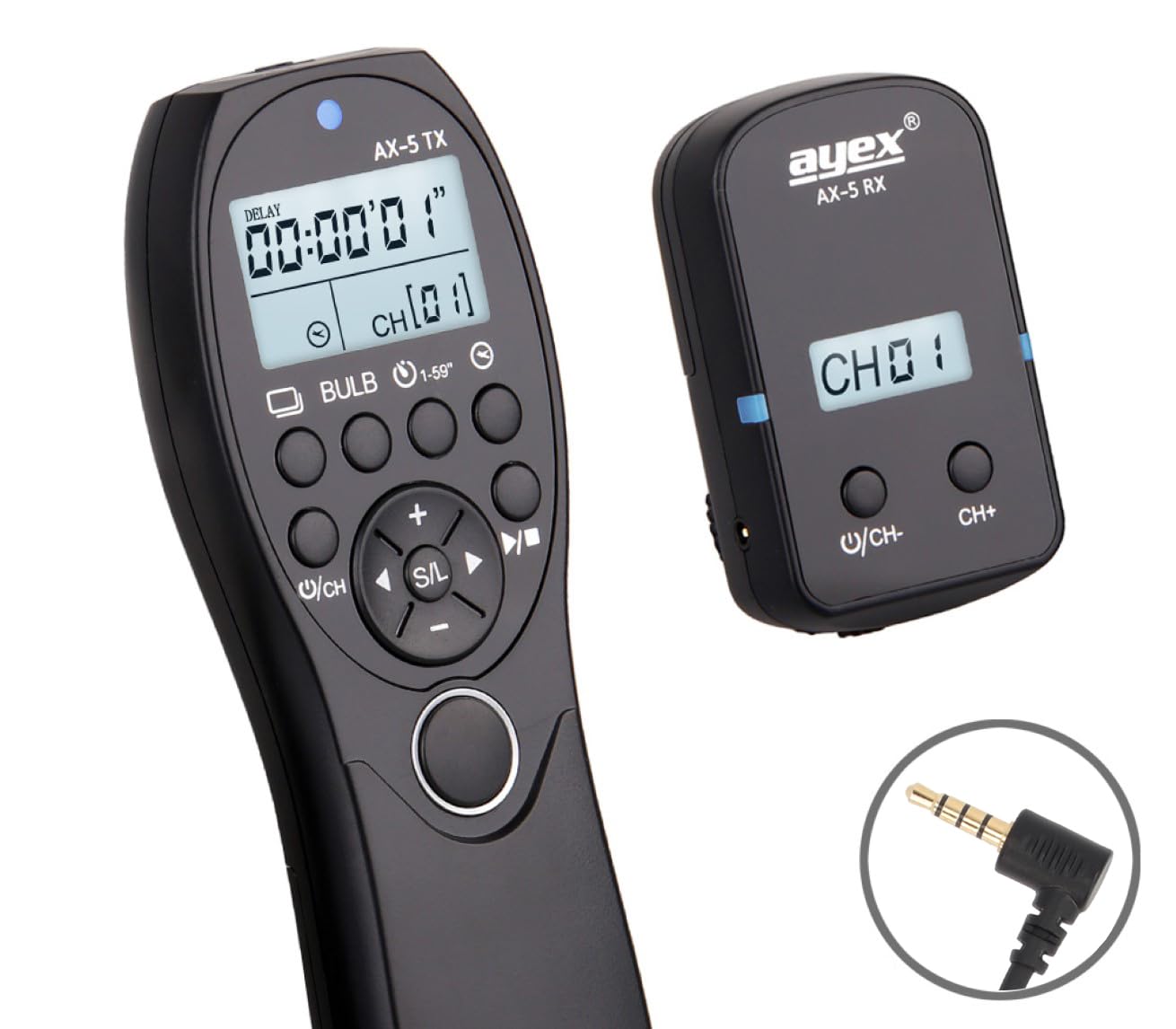 ayex AX-5 - Disparador remoto con temporizador compatible con Nikon DC3 2,4 GHz con pantalla LCD de hasta 100 m de alcance
