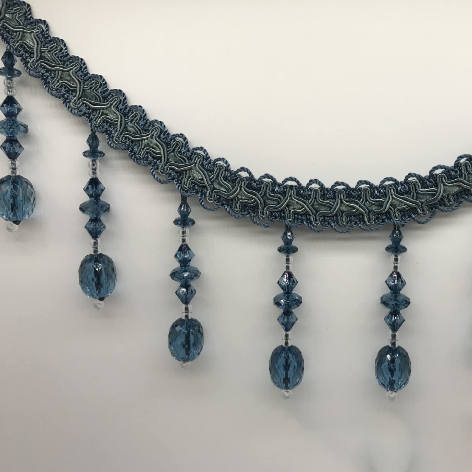 Bordure à Franges, Pompons de Rideaux, 12 mètres de Galon for Rideau, Tresse, Pendentif, Pompon, Couture, Frange, décoration d'intérieur, Perles suspendues, Ruban en Tissu(Dark Blue)