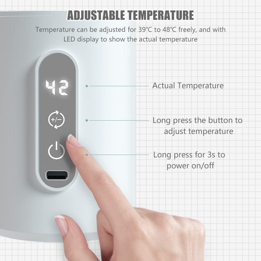 Podgrzewacz do butelek 240 ml szklany USB przenośny - regulowana temperatura 39-48 C z dozownikiem mleka do karmienia na zewnątrz
