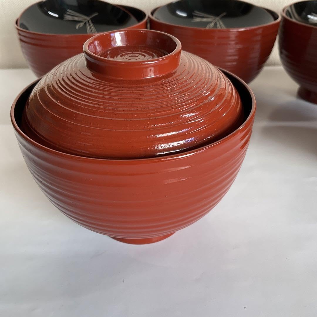 Amazon.co.jp: 高級輪島塗 吸物椀五客揃い 塗り師清斎蒔絵師昭峰 優品 