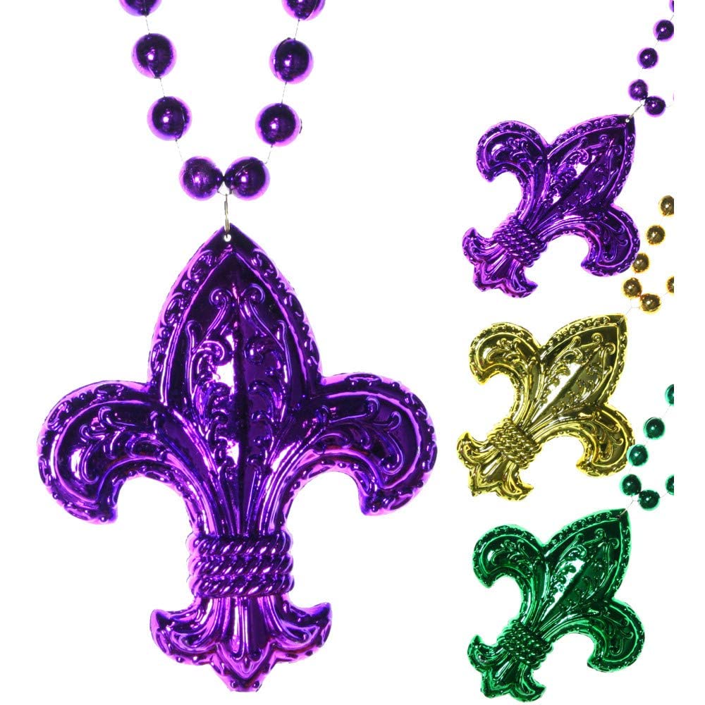 Mardi Gras Beads Necklace Fleur De Lis Gold Purple Green New Orleans Beads for Mardi Gras Saint Patrick's Day Party