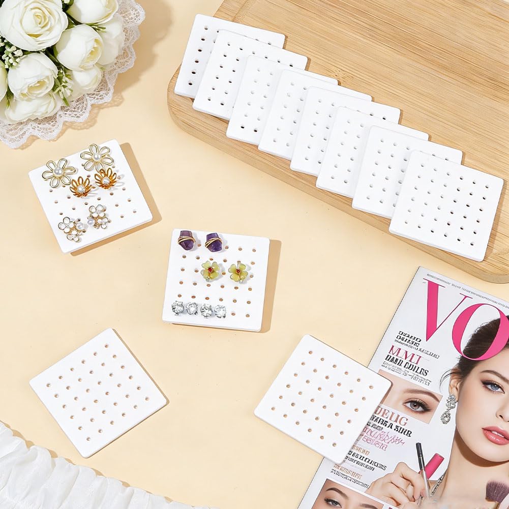 OLYCRAFT 12Pcs Acrylic Earring Display Cards 36 Holes White Earring Organizer Portable Earrings Holder Jewelry Organizer Holder with 2.5mm Hole for Stud Earrings Jewelry Storage and Display