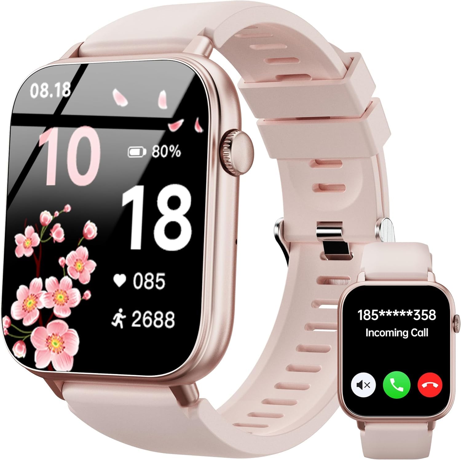 OUKITEL Smartwatch Donna Rosa 1.83" HD, Orologio Intelligente con Chiamate Bluetooth, 100+ Sport, Cardiofrequenzimetro, SpO2, IP68, Controllo Musica/Foto, Notifiche, Fitness Tracker per Android iOS
