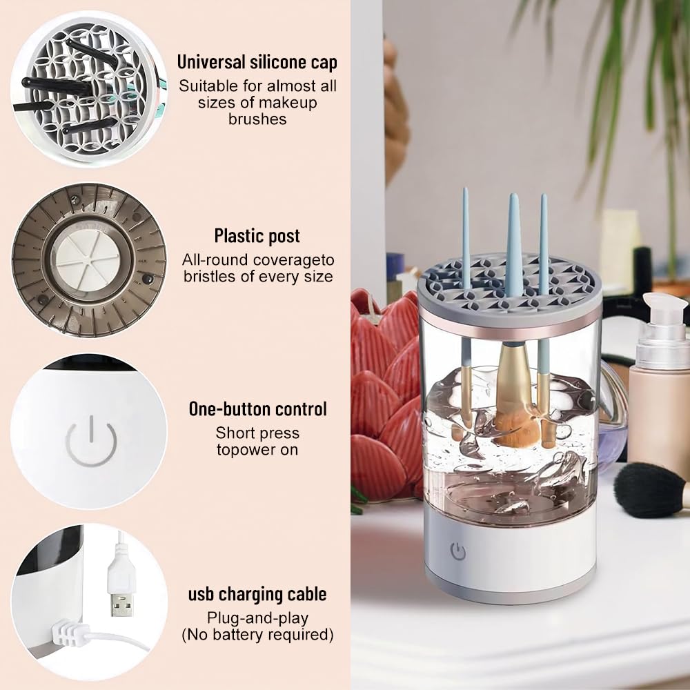 Elettrico per Pulisci Pennelli Make Up, Pulitore per Pennelli USB Automatico, Centrifuga Automatica da 7000 Giri/min, 2 in 1 Detergente per Pennelli da Trucco, per Tutti i Tipi di Pennelli