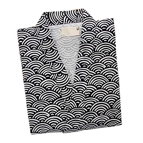 un-brand Pijama japonés de Manga Corta Yukata Kimono Wave (Talla L, Oscuro)