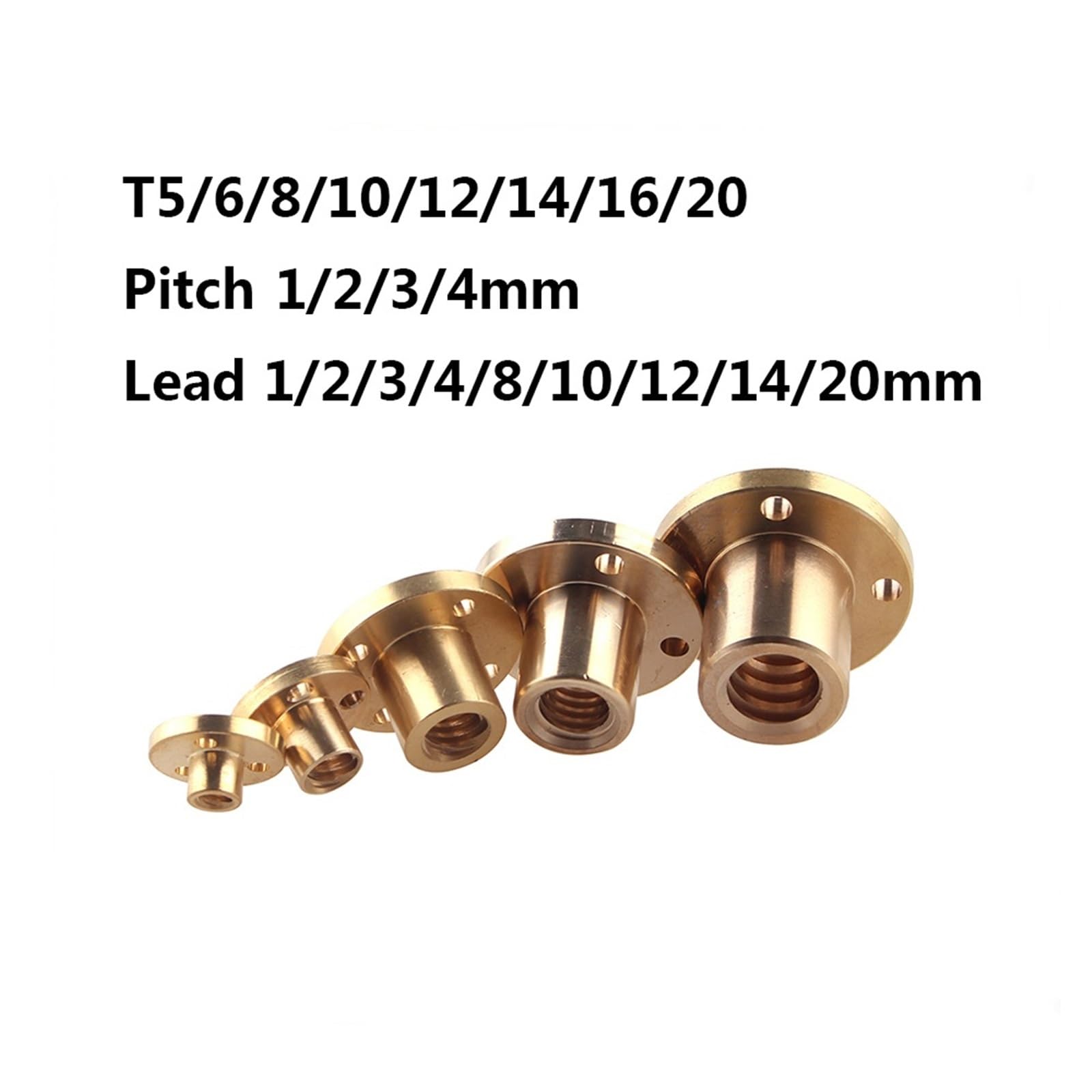 Threaded Backlash Screw Rod Brass Nut Pitch 1mm 2mm Lead 1mm 2mm 4mm 8mm 10mm 12mm 14mm Lead Nut T5 T6 T8 T10 T20 Lead Screw Rod Nut Screw trapezoidal (Color : Left Hand, Size : T8 Pitch 2mm Lead8mm