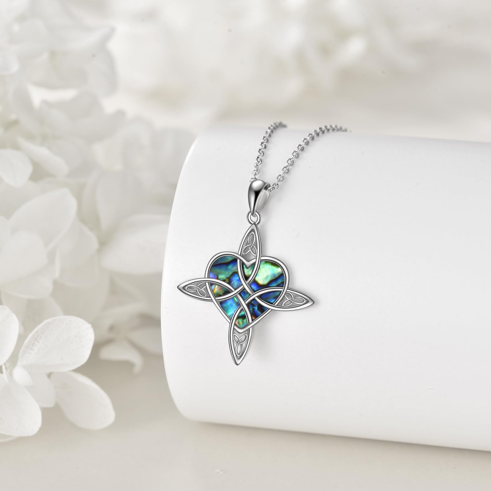 Triple Luna Celta para Mujer, Colgante de corazón con Nudo de Plata de Ley, Concha de abulón, Ankh CROS, Regalos de cumpleaños de Navidad para niñas