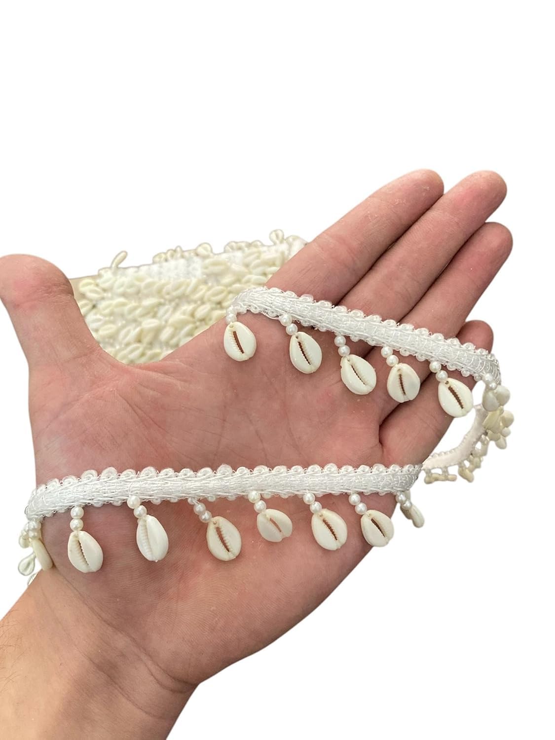 DIVARA Cream Fancy Lace Border with Shell Cowrie Design | Saree Lace Border, Lace for Lehenga & Suits | 30mm Width, 4 Meter Pack (Cream)-image-46