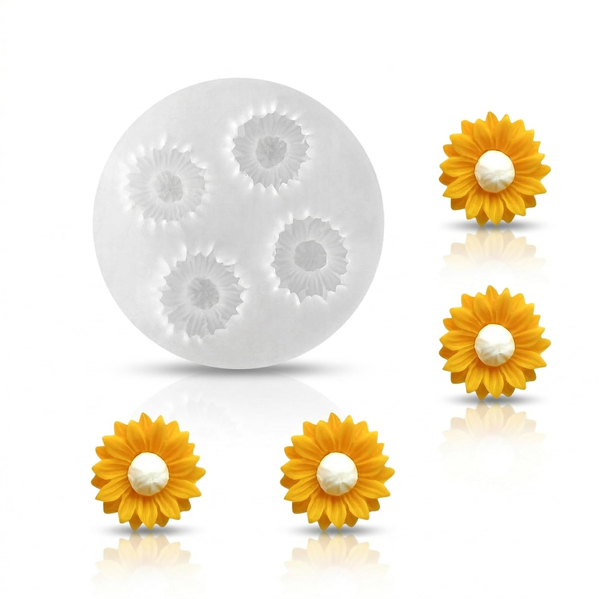 Daisy Sunflower Silicone Candle Mould for Candle Making | Mini Flower Wax Melt Mould | Soap, Resin, Clay & Chocolate DIY | 3D Floral Silicone Mold 4 Cavity (Small)-picture-10