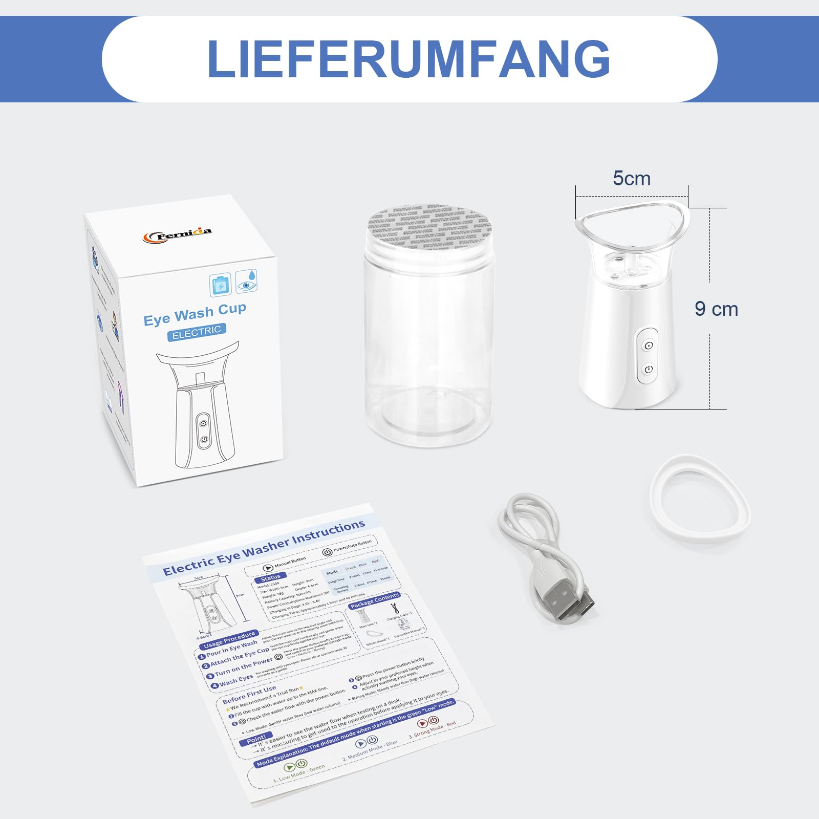 FERNIDA Elektrischer Augenspülbecher, Tragbare Augen Bade Tasse, Wiederverwendbar Augenbadewanne für Beruhigung müder Augen Sauberer Augenstaub Make up Reizstoffe, Weiß