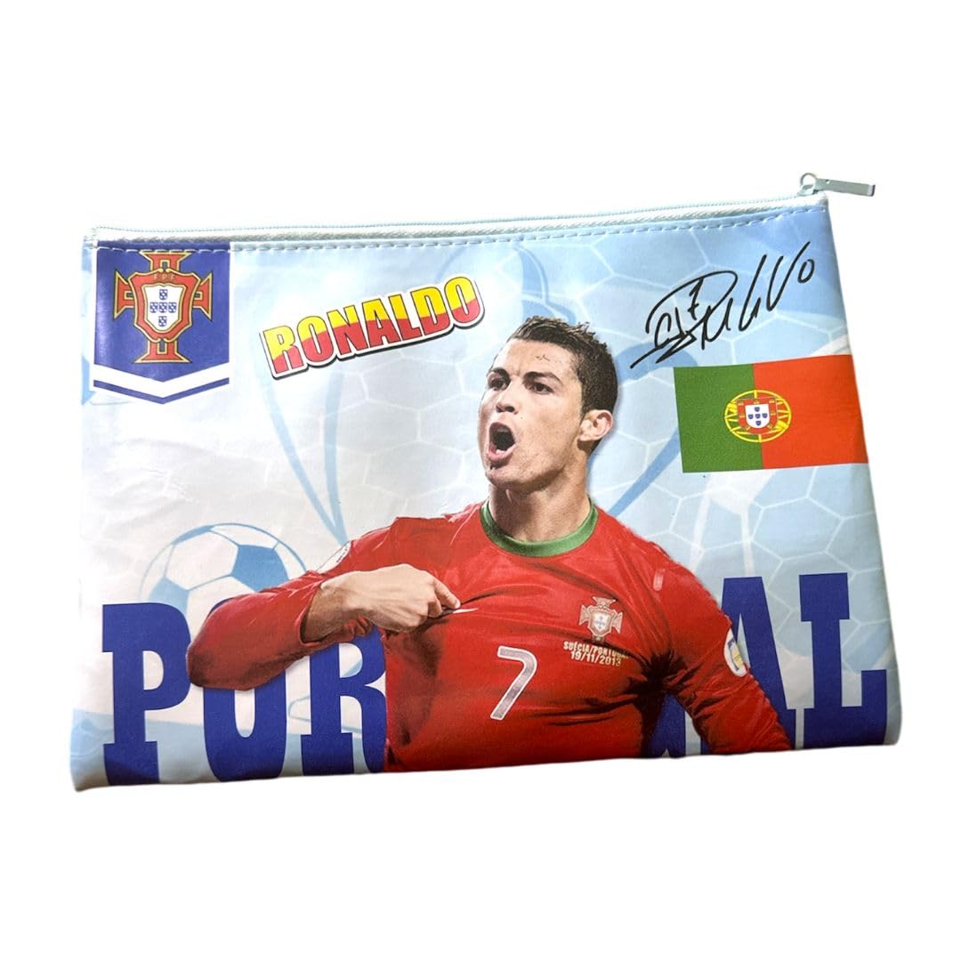Urban Festivities Canvas Big Pencil Pouch for Boys Football Player Theme Pencil Case Zipper Closure Storage Pouch Large Capacity Geometry Box Pencil Case/Pouch Birthday Gift for Boys,Ronaldo