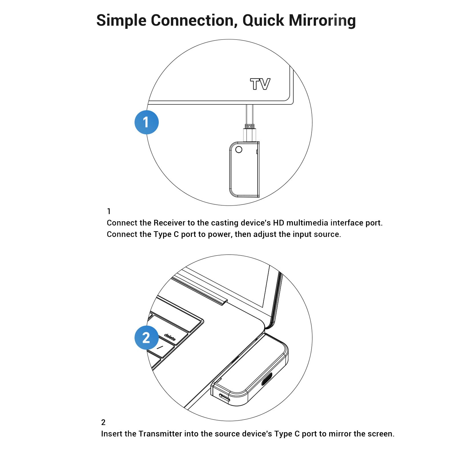 Bezprzewodowy Nadajnik i Odbiornik HDMI Typu C, Zestaw Przedłużacza HDMI 50M 2,4G/5G 1080P 60 Hz, Plug & Play, do Telefonu/tabletu/laptopa/komputera do Monitora/projektora/TV