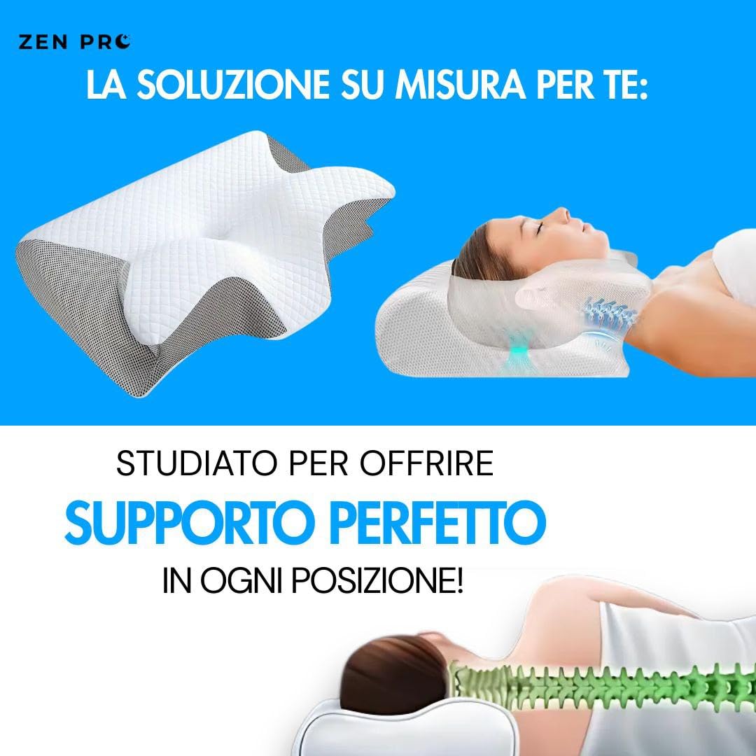 MEIION zen-pro Cuscino Ergonomico per la Cervicale 2 in 1 Oreiller ergonomique à mémoire de forme pour le cou, avec housse amovible et lavable