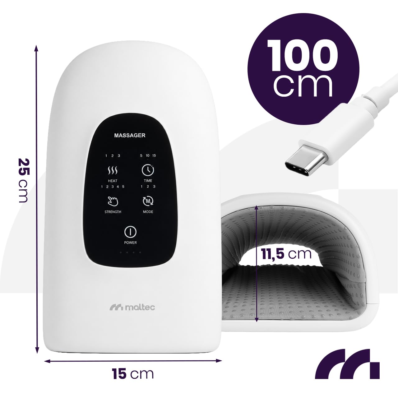 MalTec Kabelloses Massagegerät für Hände, Handflächen und Handgelenke – Druck- und Wärmefunktion – HandFroce White