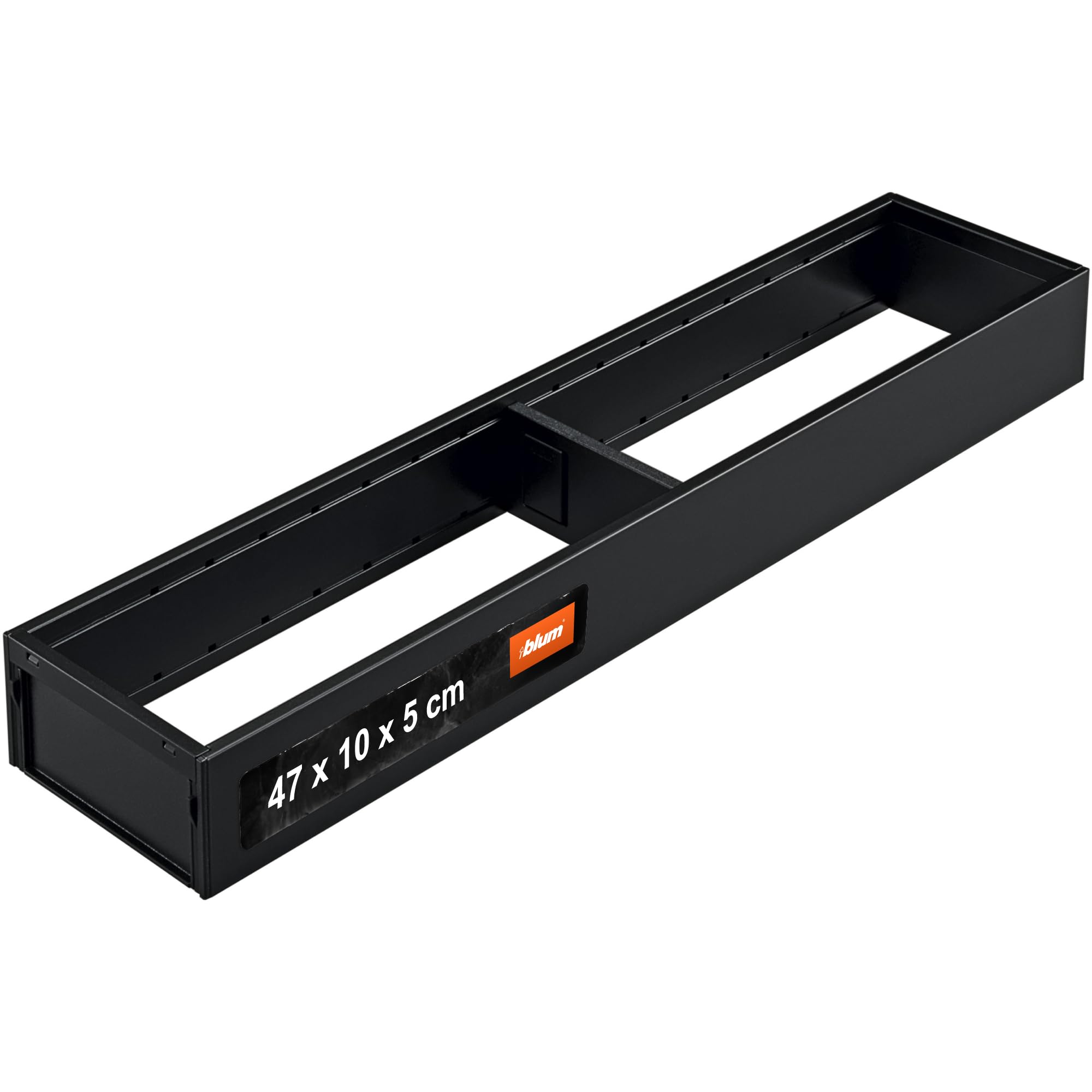 Blum Ambia-Line Kitchen Drawer Inserts Frame, Width 100 mm, Length 472 mm, Height 50 mm, with Divider, Matte Carbon Black, Pack of 1, Kitchen Organiser