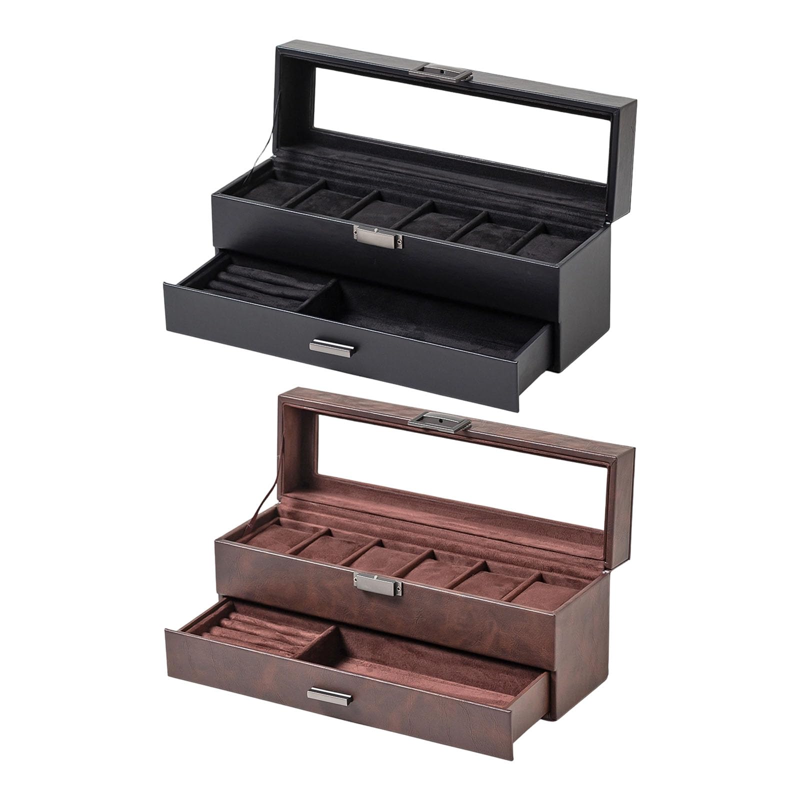 Estuche de almacenamiento de lujo de piel sintética con 6 ranuras y 2 capas para organizar tu colección ordenadamente organizadores de joyas, organizadores de relojes de piel sintética