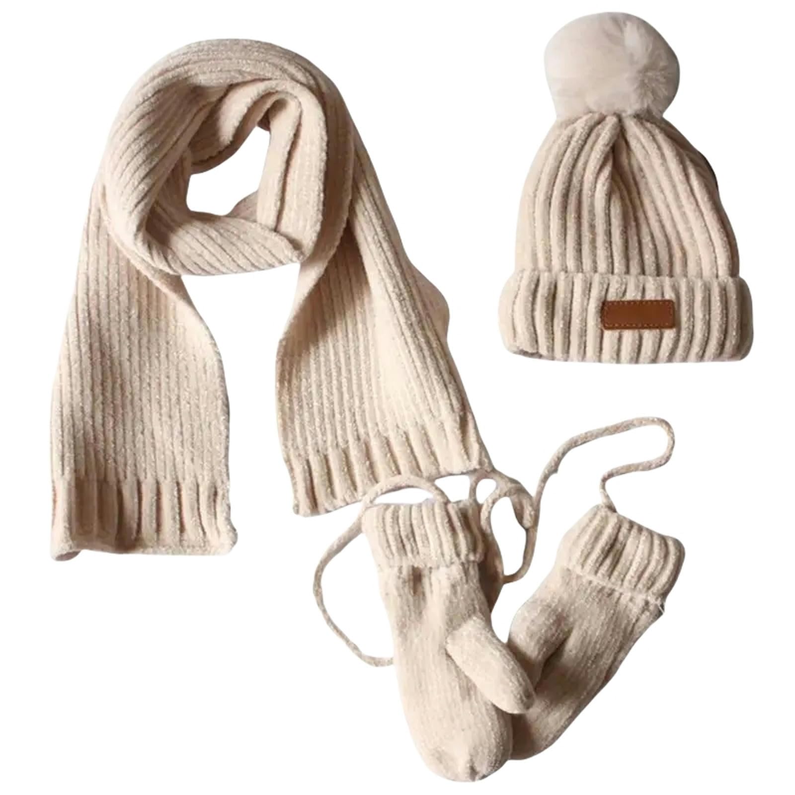 Zonto wintermütze Kinder 3 In 1 Kinder Winter Gestrickte Warme Pom Pom Beanie Hut Schal Handschuhe Set