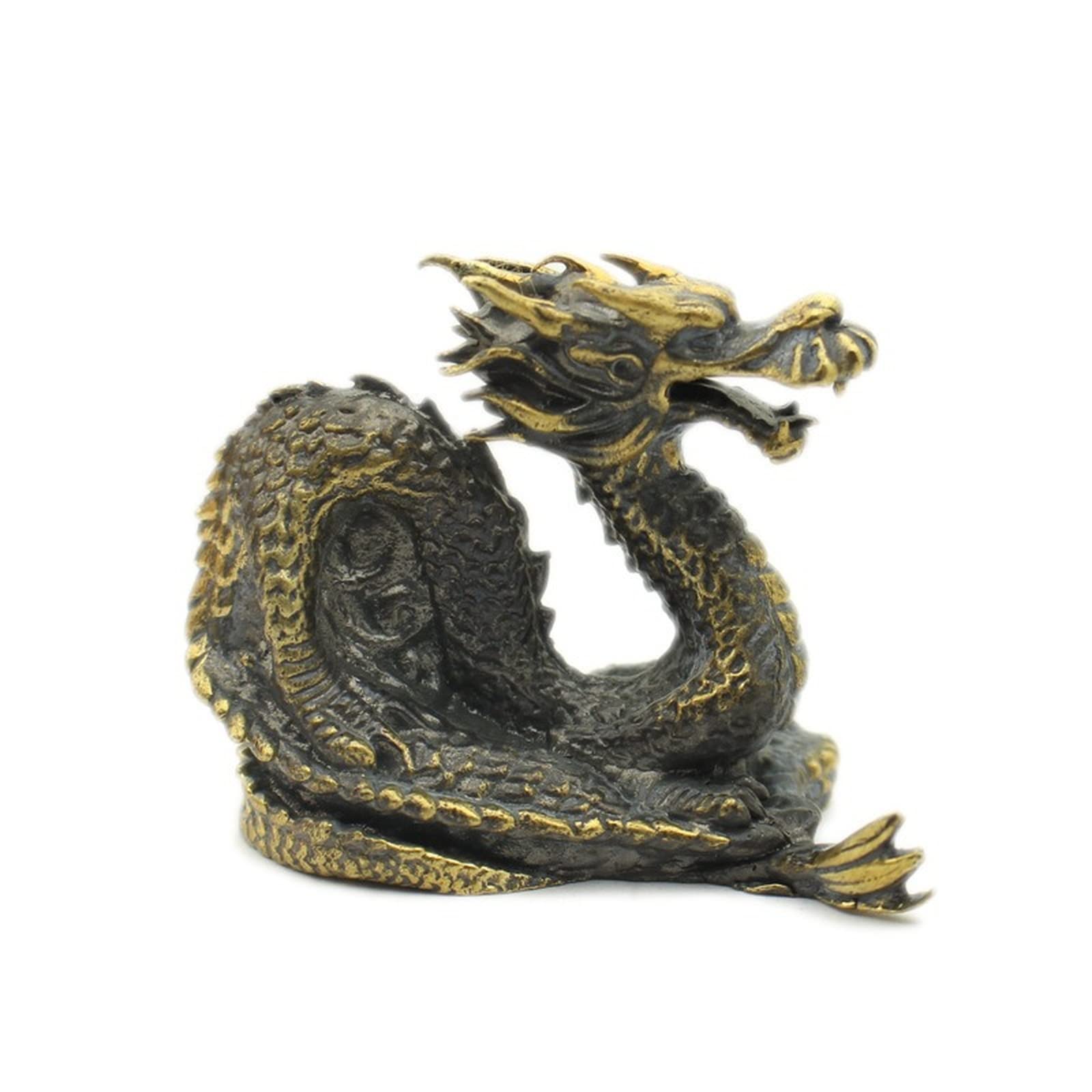 NGDFGR 3D Brass Retro Dragon Figurine,Metal Copper Zodiac Dragon Sculpture Home Office Room Desktop Decoration Collect Ornaments Pen Holder Paperweight